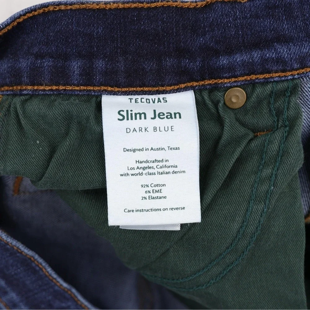 Tecovas Jeans Mens 29x31 Dark Blue Slim Tapered Stretch Denim 5 Pocket Made USA